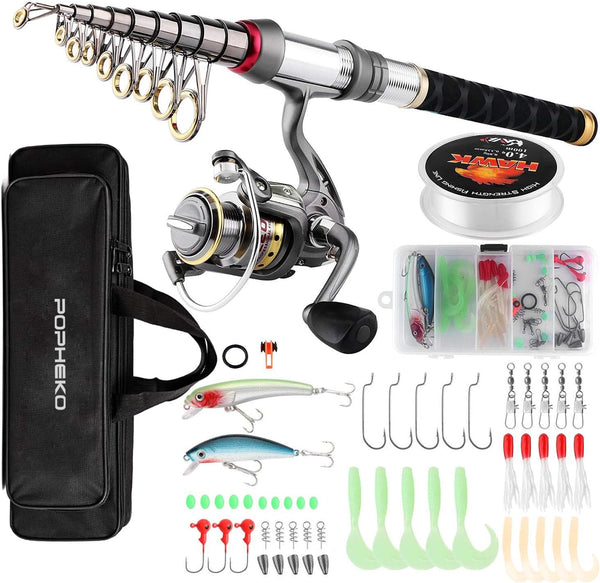 mouhike Fishing Rod Reel Combo Full Kit - Telescopic Pole Set with Spinning Reel for Saltwater Freshwater