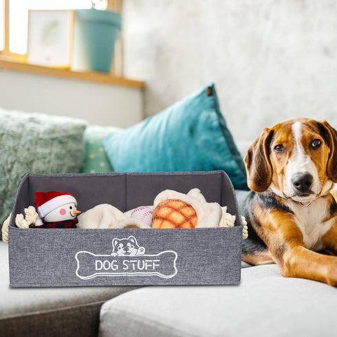 Large Trapezoid Dog Toy Box, Collapsible Pet Supplies Storage Basket with Handles, Perfect for Organizing Dog Cat Toys