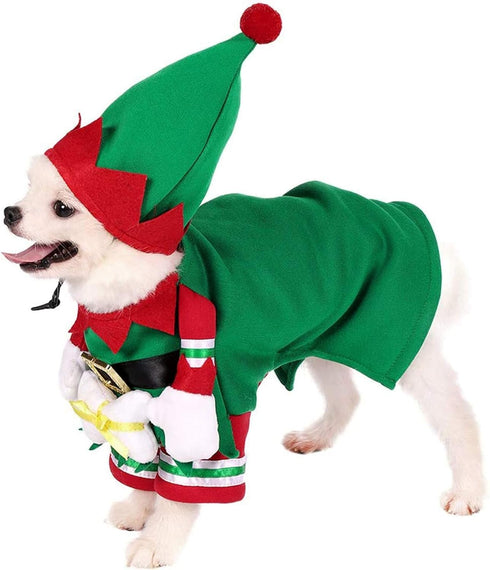 Mogoko Dog Cat Christmas Elf Costume, Funny Pet Cosplay Dress with Cap for Xmas (XL Size)