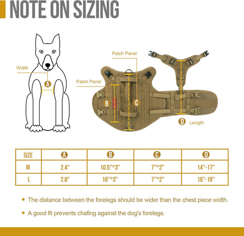 OneTigris Large Tactical Dog Harness, No Pull Adjustable Vest with Heavy Duty Handle, Brown, Large Hook and Loop Panels