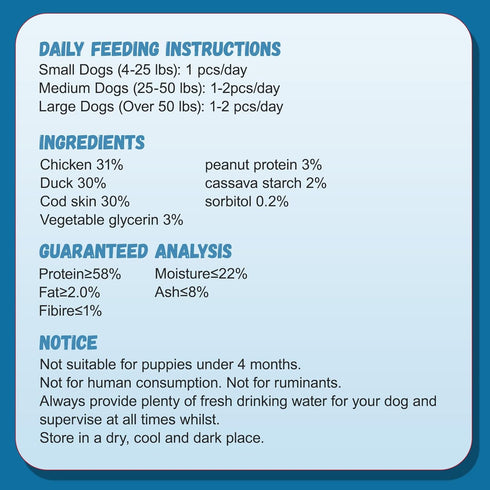 Dog Treats, Chicken Duck Wrapped Cod Skin Sticks, Rawhide Free, Grain Free Chewy Treats for Healthy Teeth, 9-10 Counts