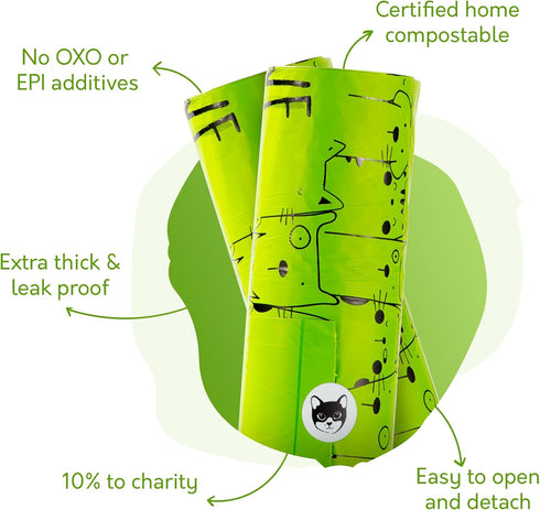 10% T51-800 30 Certified Home Compostable Cat Litter Bags For Poop - to Charity - Cornstarch-Based - For Cleaning Up