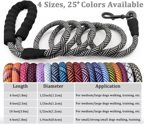 MayPaw Heavy Duty Rope Dog Leash, Nylon Pet Leash with Soft Padded Handle for Large Medium Dogs (Black, 10ft)