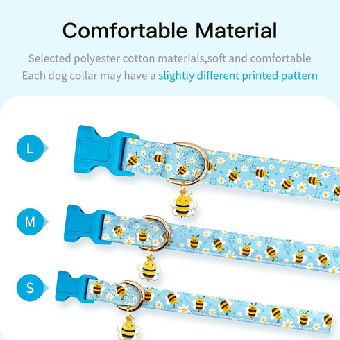 Adjustable Dog Collars with Buckle for Cute Girl Boy Dogs, Soft Fancy Pet Collar with Bee Design for Small Medium Large
