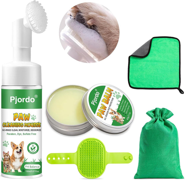 Dog Paw Cleaner - No-Rinse Pet Paw Cleanser for All Breeds, Dog Paw Balm for Dry Cracked Paws, Paw Protector Kit