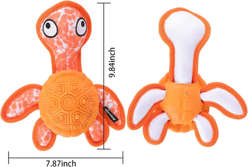 Chew Toys for Aggressive Chewers, Durable Rubber TPR Turtle Shape Dog Toys with 2 Tennis Balls (Orange)