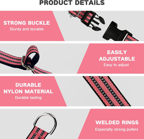 Martingale Reflective Nylon Dog Collar with Quick Release Buckle, Adjustable Training No Slip Collar, Large, Cherry Pink