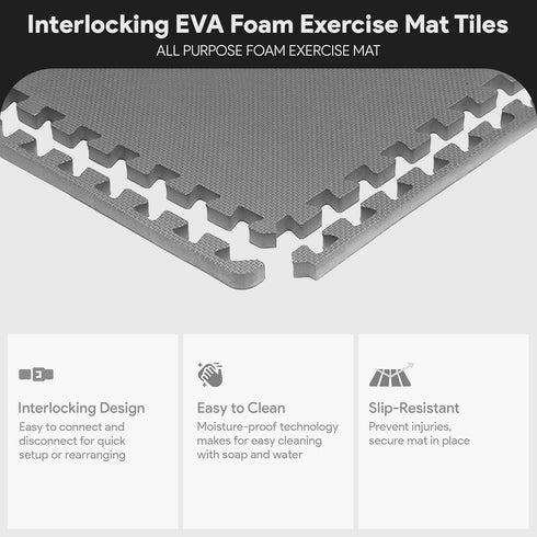 BalanceFrom 1/2' 24 24 1/2 24 6 Puzzle Exercise Mat Thick, EVA Interlocking Foam Floor Tiles for Home Gym, Mat for Home