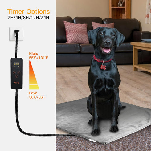 Toozey Pet Heating Pad, 6 Adjustable Temperature Dog Cat Heating Pad with Timer, Indoor Heating Pads for Dogs with Chew