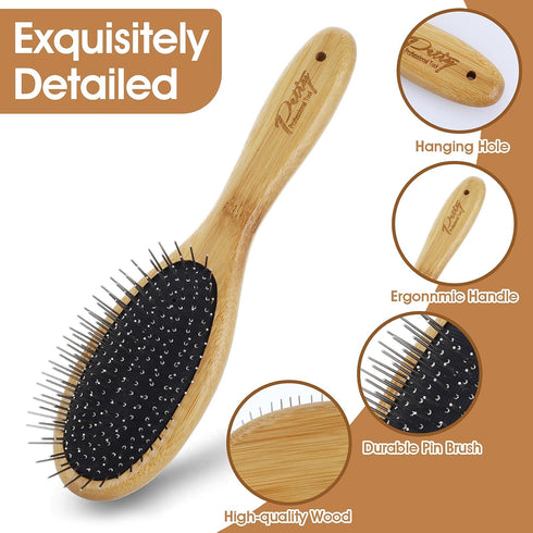 Dog Pin Brush - Airbag Wooden Comb with 20mm Stainless Steel Round Pins for Shedding & Tangles