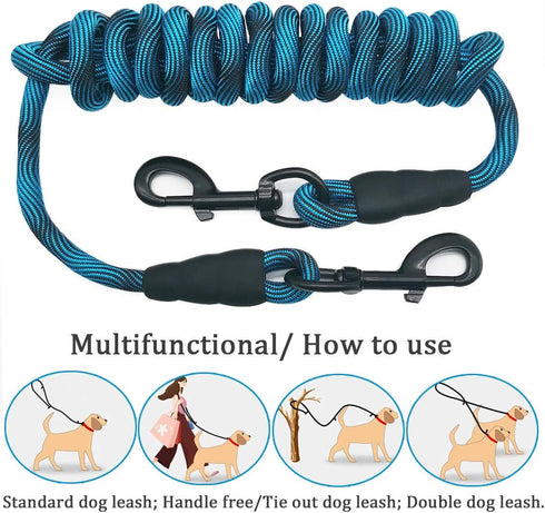 MayPaw 8FT/10FT Dog Tie Out/Check Cord, Heavy Duty Nylon Rope Training Leash for Strong Dogs (3/8 in x 10ft, Blue Black)