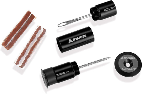 Granite Stash Tubeless Flat Tire Repair Kit, Complete Bike Tool Kit, Easy Handlebar Storage, Portable, Black