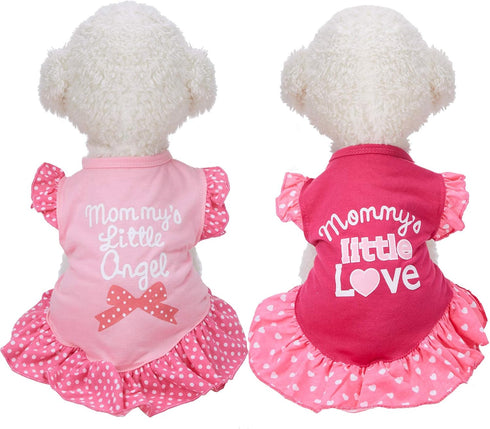 2 Pieces Cute Dog Dresses for Female Pets, Summer Apparel for Dogs and Cats (Love and Angel, Medium)