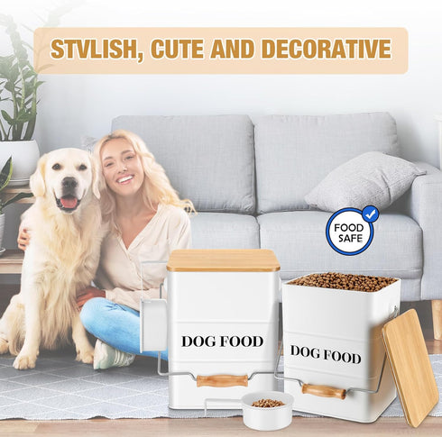 2 10-14 Lbs (50 Counter(White) Tioncy Pcs Metal Dog Food Storage Containers Total Cup) Capacity, Airtight Pet Food