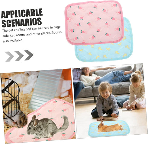 2Pcs Cooling Mat for Small Animals, Soft Summer Pet Cushion Self-Cooling Pad for Rabbits, Hamsters, Guinea Pigs