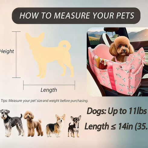 11lbs Cullaby Console Dog Car Seat - Portable Dogs Armrest Booster Seat for Small Dog, Anti-Collapse Pet Car Seat