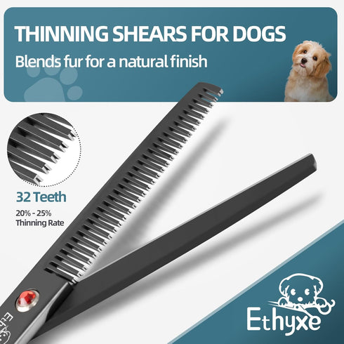 7.0" 3-Piece Set Professional Dog Grooming Scissors Kit with Straight, Curved & Thinning Shears, Black Japanese