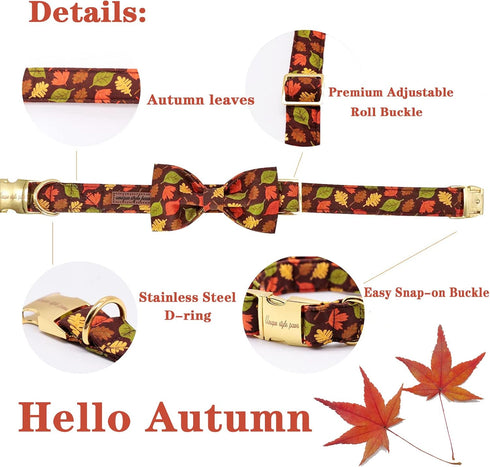 Unique Style Paws Fall Dog Collar with Bow, Adjustable Soft Comfy Bowtie Collar for Large Girl or Boy Dogs