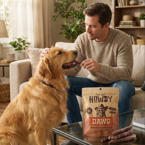(4 Pack) Howdy Dawg Beef Sticks for Dogs Raw, Cured, Air Dried Beef Stick Treats w/Apple Cider Vinegar, Salt