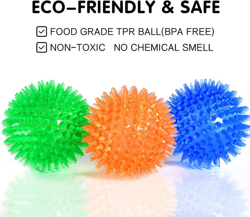 SHARLOVY Fetch Balls for Dogs, 3 Pack Rubber Squeaky Toys in Bright Colors for Small Dogs (Set of 3, Multi)
