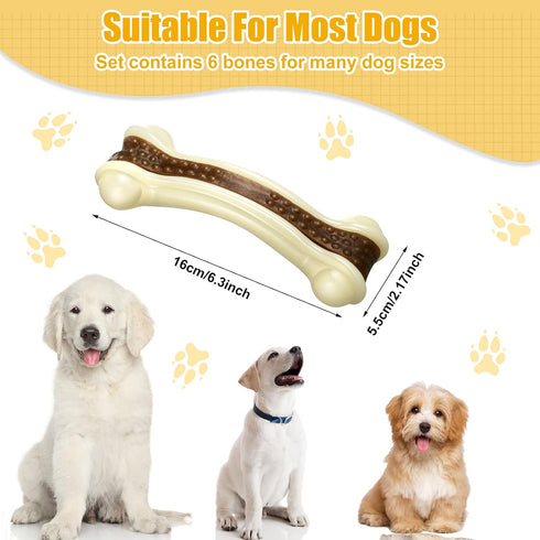Sosation 6 Pcs Dog Meal Toys for Aggressive Chewers, Tough Puppy Teething Nylon Beef Flavor Bones for Large Medium