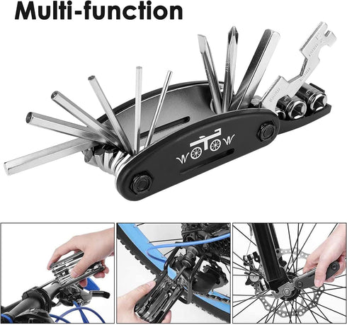 WOTOW 16 in 1 Bike Repair Tool Kit, Bicycle Multitool with Tire Levers, Hex Spoke Wrench, Accessories Set for Road &