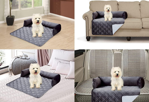 Brilliant Sunshine Premium Grey Silky Velvet Pet Sofa Bed, Waterproof Washable Couch Protector with Removable Bolster