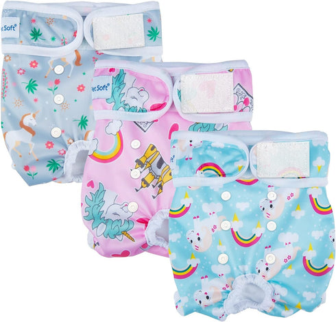 Pet Soft Female Dog Diapers, 3 Pack Washable Period Panties for Dogs in Heat, Reusable Puppy Diapers, L