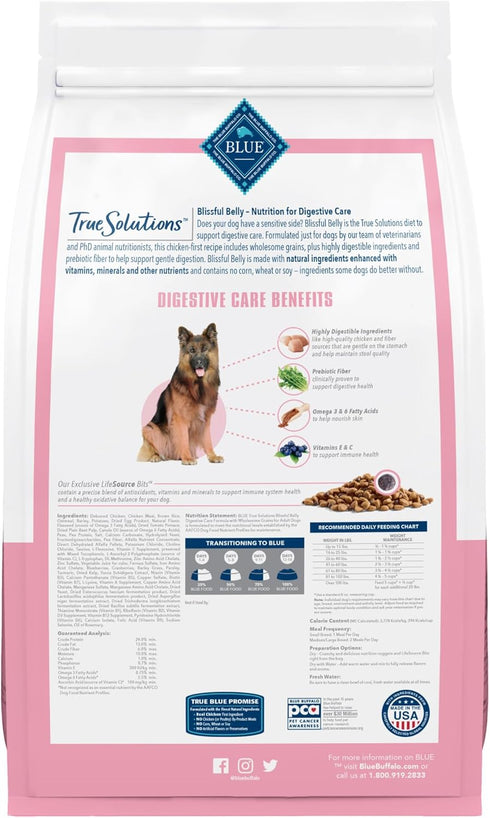 Blue Buffalo True Solutions Blissful Belly Adult Dry Dog Food, Digestive Care Formula, Chicken, 11 lb Bag