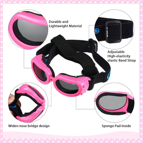 Frienda 4 Pieces 4 Inch Pet Dog Helmet and Goggles Set Paded Pet Motorcycle Helmet and Dog Sunglasses Safety Pet Cap and Adorable Pet Goggles with Adjustable Belt for Small Dog Riding Cycling Outdoor