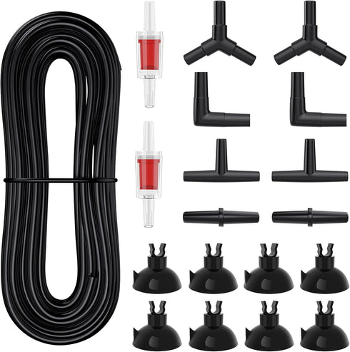 Pawfly 25 Feet Standard Airline Tubing Set with Connectors, Suction Cups, and Check Valves for Fish Tank Aeration
