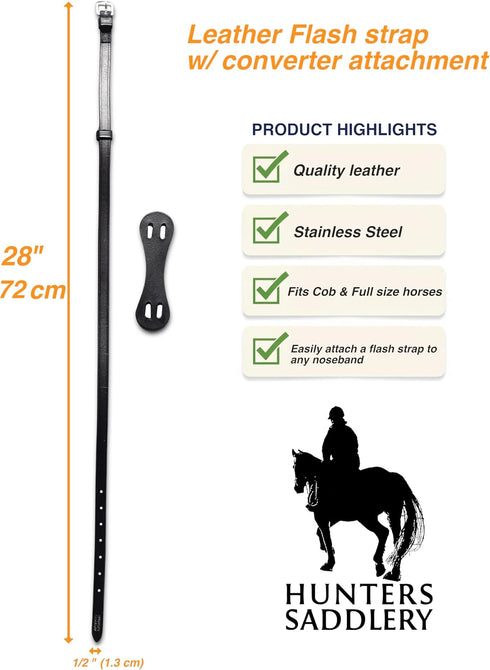 Hunters Saddlery Flash Noseband Strap Attachment with Converter for English Leather Horse Bridle