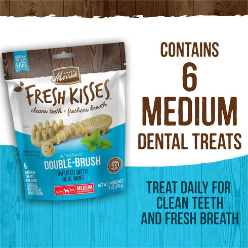 Fresh Kisses Natural Dental Chews Toothbrush Shape Treat for Medium Dogs - 6 ct. Bag by Merrick
