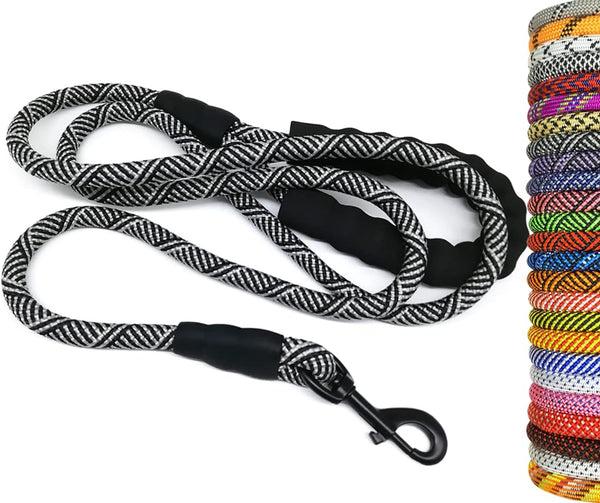 MayPaw Heavy Duty Rope Dog Leash, 3/4/5/6/7/8/10/12/15 FT Nylon Leash for Large, Medium, Small Dogs (Black)