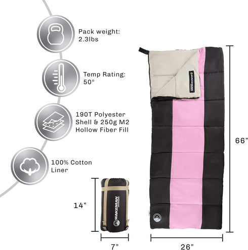 Kids Sleeping Bag Collection by Wakeman Outdoors - Lightweight with Compression Straps Included for Camping,