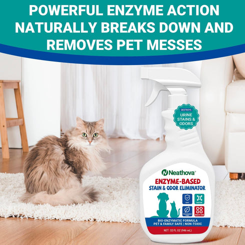 Neathova Stain & Strong Odor Eliminator, Enzyme Cleaner, Pet Odor Eliminator for Home - Carpet Stain Remover for Cats