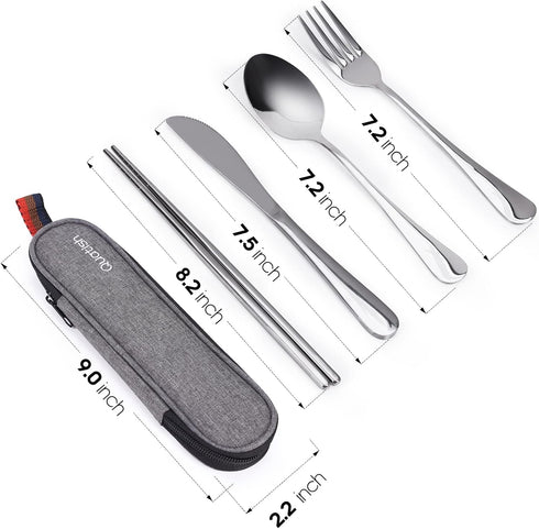 Quatish Travel Utensils with Case, Portable Silverware Set for Work, 304 Stainless Steel Cutlery Set