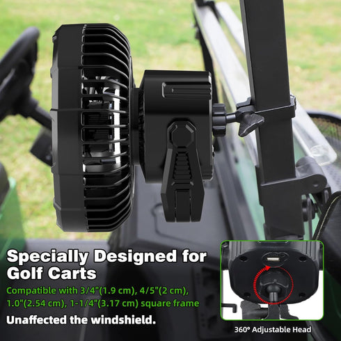 10400 24 1PC Roykaw Golf Cart Fan mAh Rechargeable Battery Powered, Hrs Work Portable Fan with LED Light for Nighttime