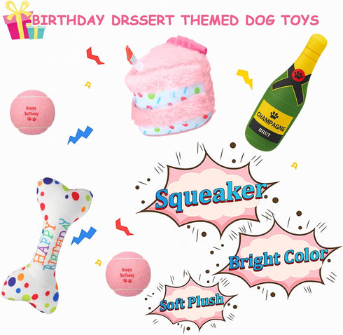 Vertintong 10 Set Pcs Dog Birthday Toy Dog Birthday Cake Bone Wine Bottle Hat Bib Ball Card Ribbon Plush Pet Gifts