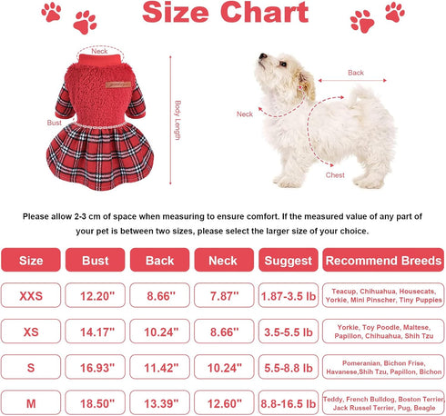 Small Dog Christmas Sweater Dress, Red Plaid Xmas Winter Outfit for Girls, Holiday Clothing Pet Apparel
