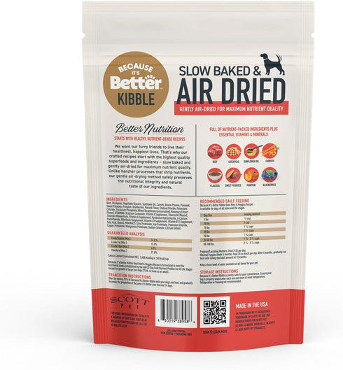 1 lb Because Its Better Slow Baked & Air Dried Dog Food - Real Beef & Veggies - Complete & Balanced Dry Dog Food