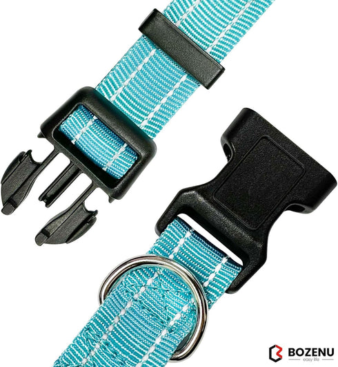 Dog Collar with Buckle, Breathable Nylon Reflective Adjustable Collars for Small, Medium, Large Dogs (Sky Blue/Large)