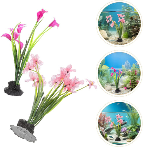 2pcs Beavorty Artificial Aquarium Plant Decorations, Realistic Plastic Fish Tank Flowers, Lavender Purple Aquatic