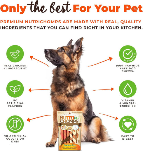 NutriChomps Dog Chews, 5-inch Twists, Rawhide-Free Treats, 12 Count, Real Chicken, Peanut Butter, Milk flavors