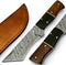 Rare Custom Damascus Tanto Hunting Knife | Best Outdoor Skinning Knife with Rose Wood Handle & Leather Sheath (S-6468)