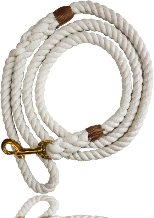 Heavy Duty Rope Dog Leash - 5 ft, Durable Cotton & Comfortable for Medium & Large Dogs - White Wedding Leash