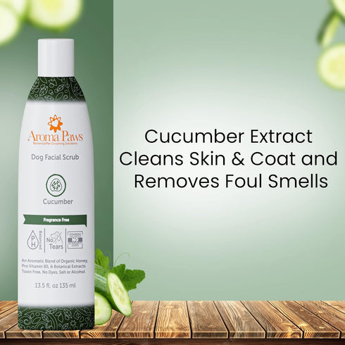 Non-Toxic Dogs Facial Scrub - Tearless Face Wash for Cleaning Stains and Dirt - Organic Cucumber and Aloe Vera - 13.5oz