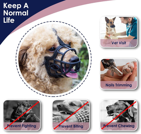 Dog Muzzle - Breathable Basket Muzzles for Small to X-Large Dogs, Stop Biting, Barking, Chewing (L - Black)