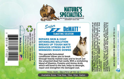 Nature's Specialties Super EZ DeMatt Dematting Solution Concentrate for Pets, Breaks up Tough Mats, Made in USA, 16 oz