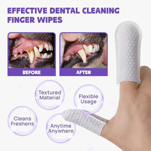 HICC PET Teeth Cleaning Wipes for Dogs & Cats, 50 Counts Disposable Gentle Cleaning & Gum Care Pet Wipes